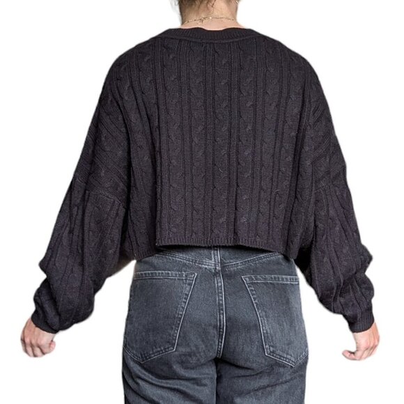 Garage Black Knit Cropped Sweater with Cuffed  Large Sleeves Women Size M/L - Picture 3 of 7